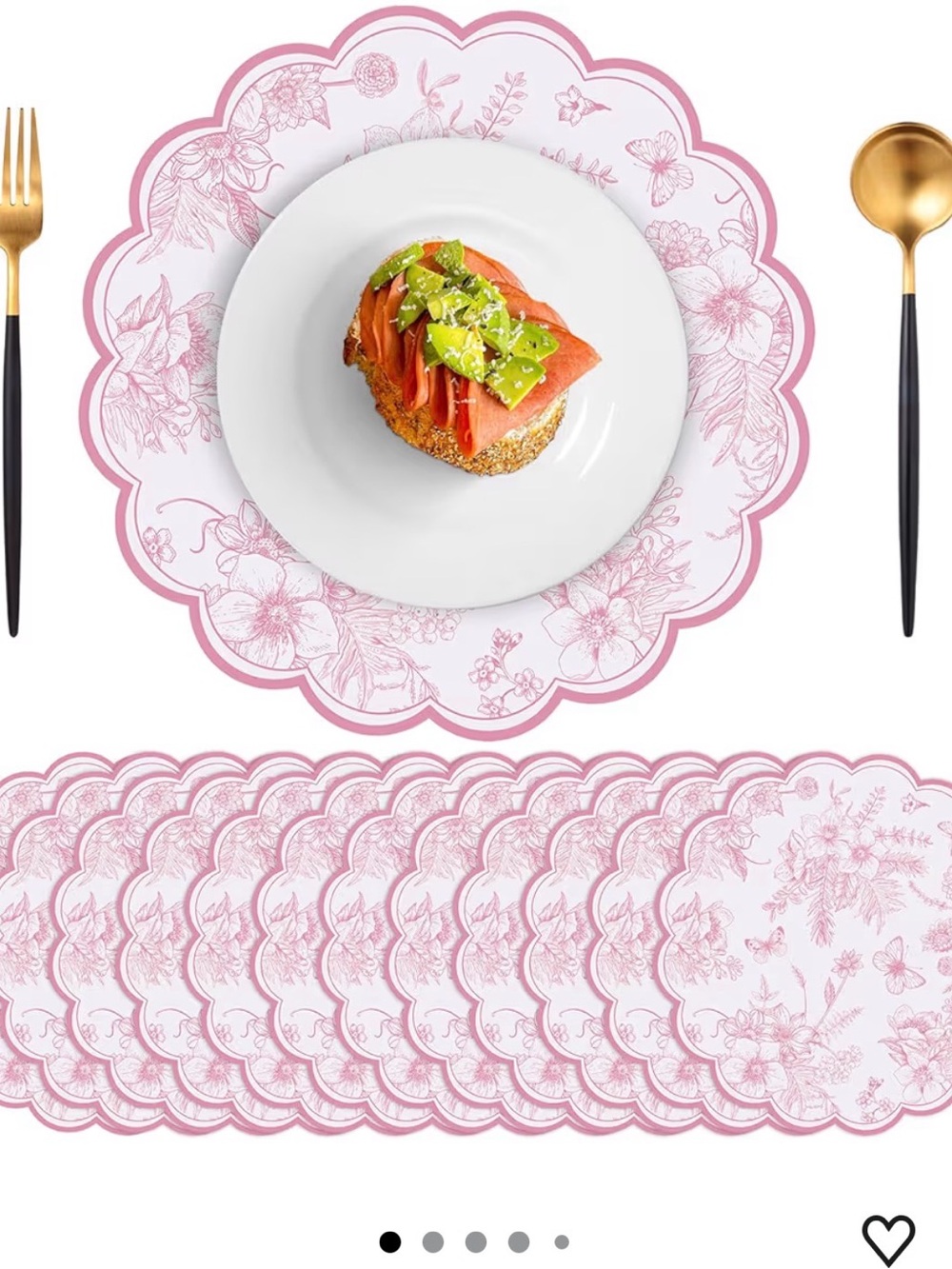 Scalloped Floral Paper Placemats/ Pink